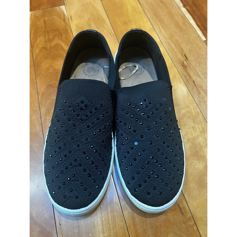 White Mountain Womens Knit Slip On Sneakers Black Beaded Comfort Flats Size 7